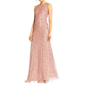 Adrianna Papell Sequin Beaded Halter Dress